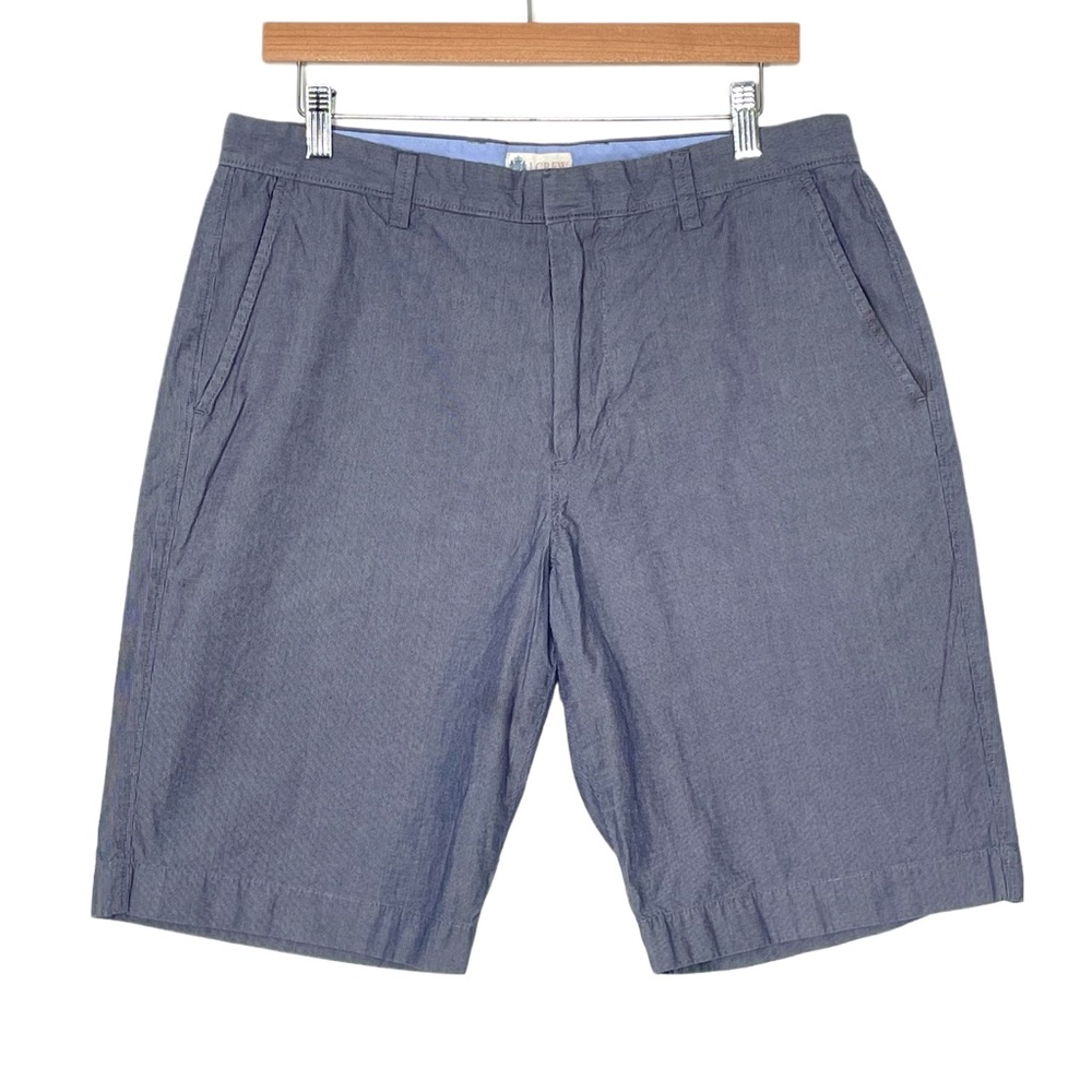 J. Crew Men’s Shorts Flat Front Blue Gray Striped 10” Inseam Size 33 100% Cotton